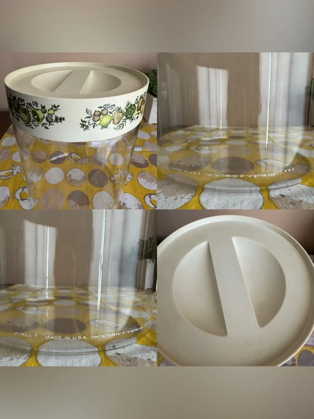 Vintage Pyrex Spice of Life circular storage canister with lid